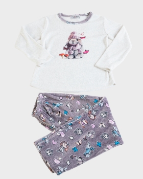 MASSANA PIJAMA NIÑA INVIERNO P/L M/L P711108  CONEJITO /GRIS T. 14años