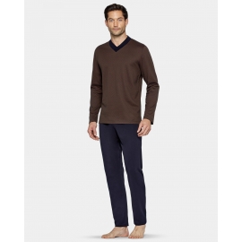 IMPETUS PIJAMA HOMBRE INVIERNO P/L M/L ALGODON EXTRAGRANDE 1508K11 K65 AZUL M. T.3XL