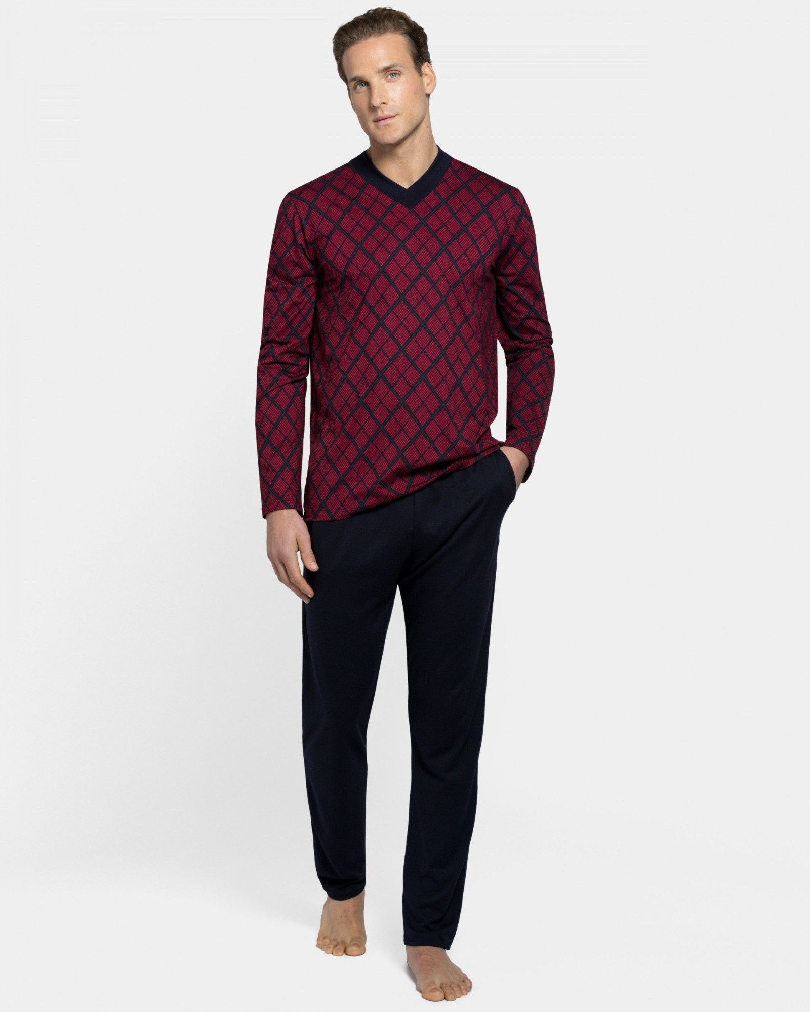 IMPETUS  PIJAMA HOMBRE  M/L  COTTON/ MODAL   IM1557L1900  C. MARINO/ ROJO  T. 4XL