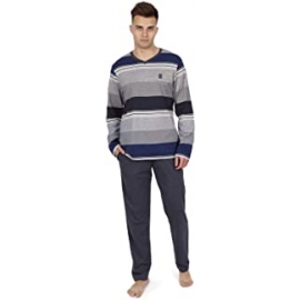 ADMAS PIJAMA HOMBRE INVIERNO P/L M/L 54770X-0 AZUL/RALLAS T.3XL