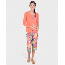 MASSANA 181214 PIJAMA MUJER TAPETA  M/L PIRATA C. CORAL FUERTE T.XL