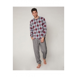 ADMAS PIJAMA HOMBRE INVIERNO MAGNIFIC P/L M/L  ALGODON PEINADO 55336-0 GRIS/ROMBOS  T.XXL/EG