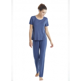 BLACKSPADE  PIJAMA MUJER  MANGA /C P/L  BS 50828  AZUL/LUNARES  T.M