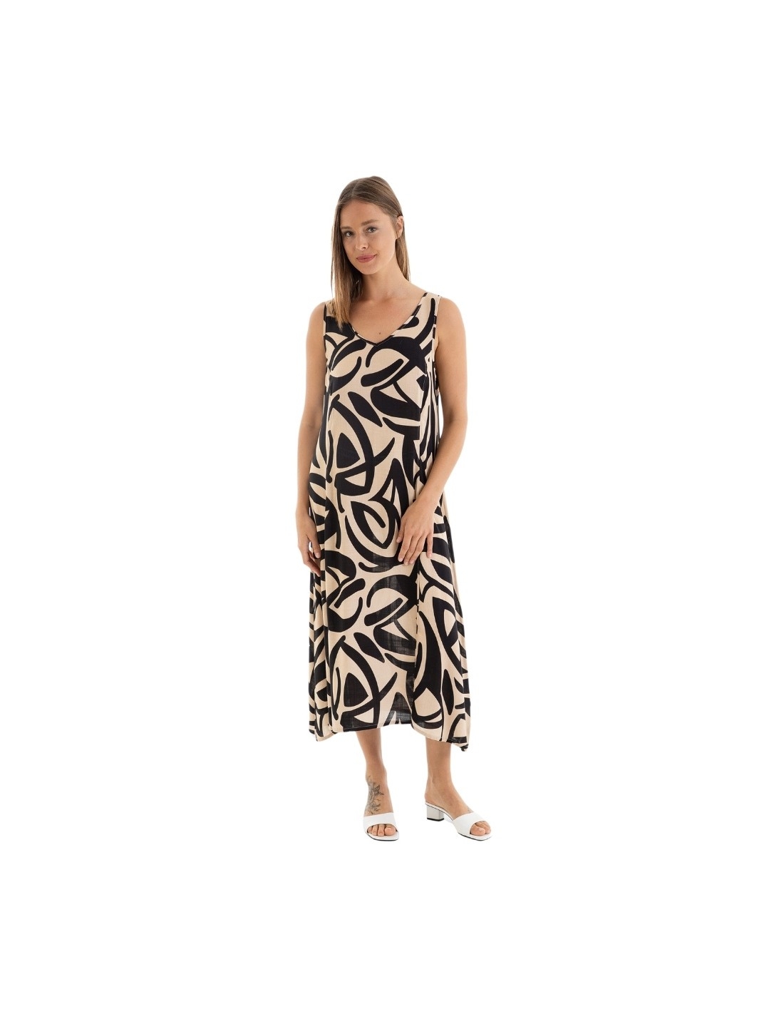 MASSANA VESTIDO LARGO MUJER TIR/ANCHO VISCOSA L257404 NEG/MARR T.MD
