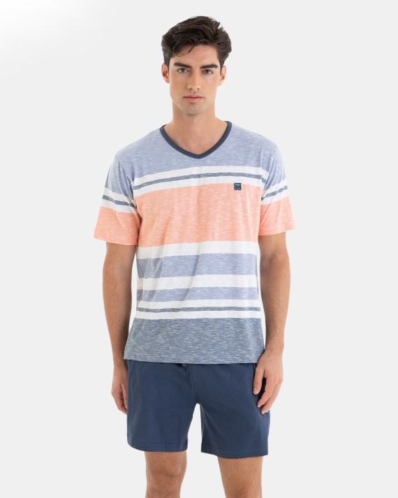 MASSANA PIJAMA HOM P/C M/C ALG P251306 AZUL/RAYAS T.XXL