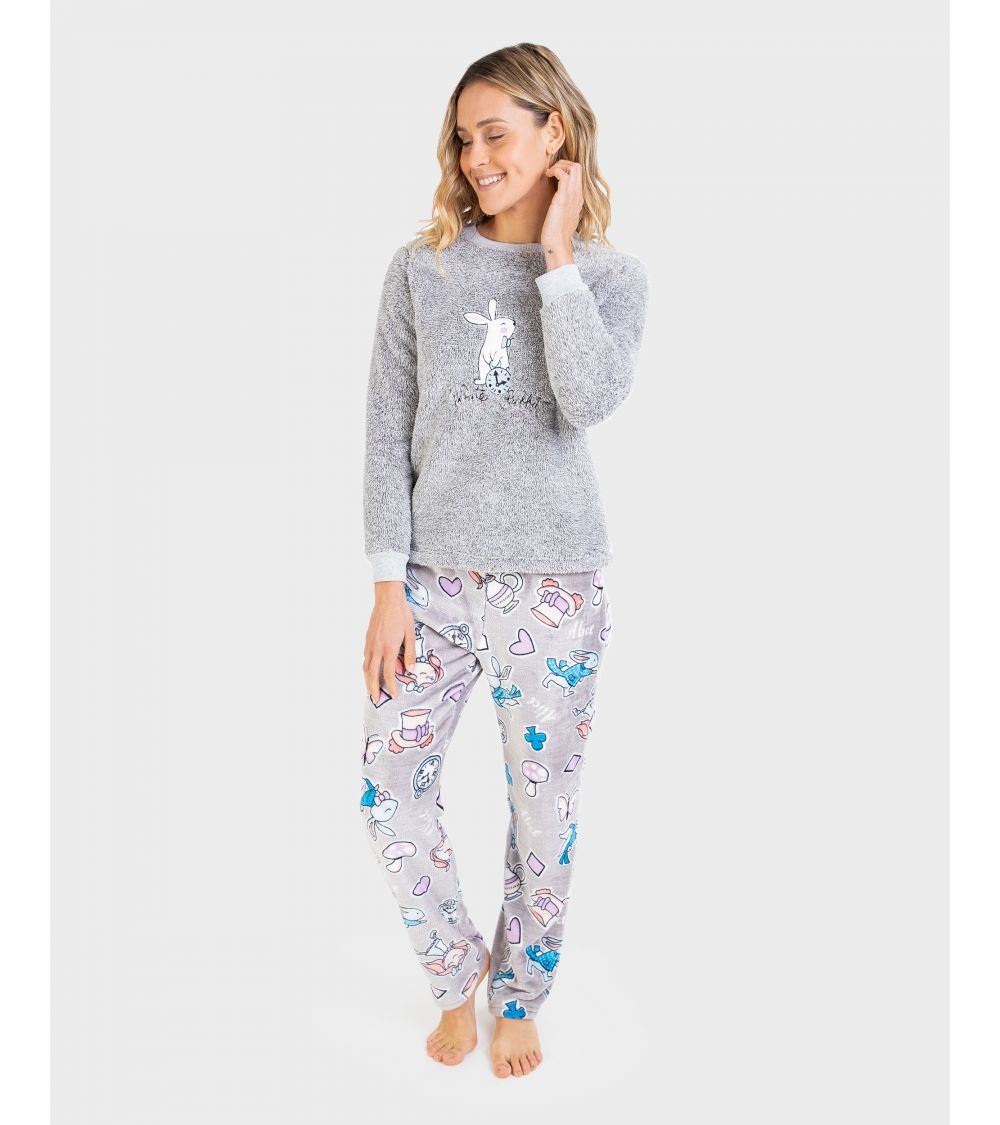 MASSSANA PIJAMA MUJER POLAR P/L M/L P711205 GRIS/CONEJITOS T.XL