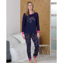 MASSANA PIJAMA MUJER  INVIERNO P/L M/L P711210  ALGODON  AZUL M. T.S/P