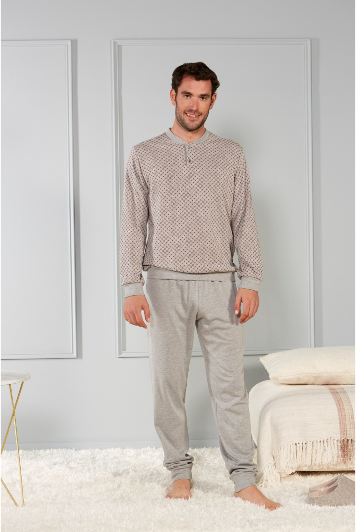 BELTY PIJAMA HOMBRE INVIERNO P/L M/L AFELPADO 50%ALG 50%POLIT GRANT/MARRON 21I-0331K-37 T.3XL