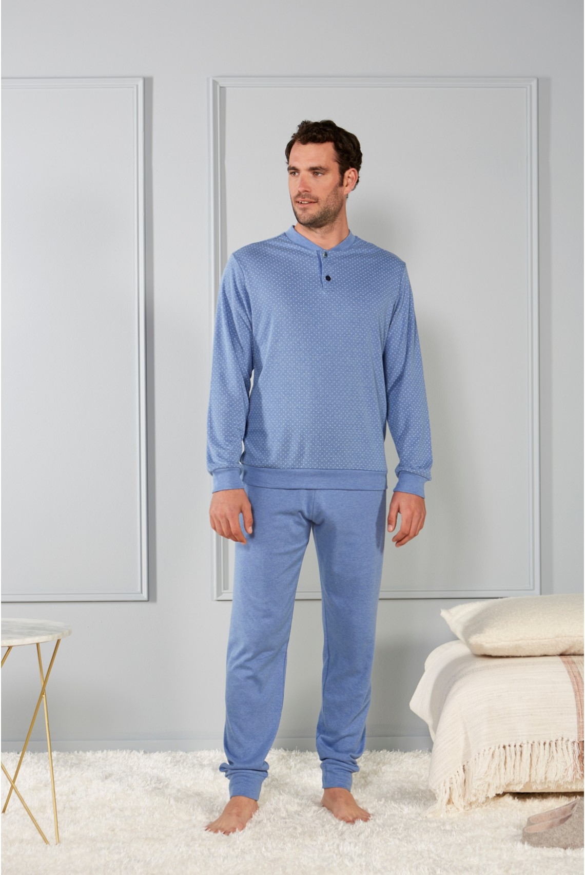 BELTY PIJAMA HOMBRE INVIERNO P/L M/L AFELPADO 50%ALG 50%POLIT 21I-0325K-35 AZUL T.4XL