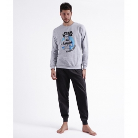 STARS WARS PIJAMA HOMBRE INVIERNO P/L M/L 60714 GRIS JASPE T.MD