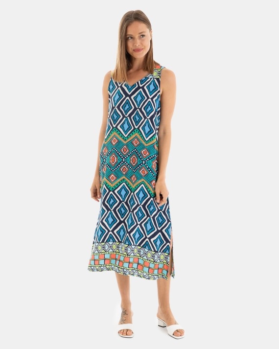 MASSANA VESTIDO LARGO MUJER TIR/ANCHO VISCOSA L257417 AZUL/ESTAM. T.S/P